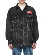 logo-patch denim jacket S,XS Black