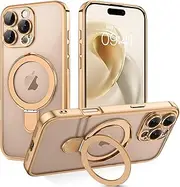 GaoBao Magnetic for iPhone 16 Pro Max Case, [Compatible with MagSafe][Full Camera Protection], Clear Back Phone Case with Invisible Ring Kickstand Case for iPhone 16 Pro Max 6.9", Desert Titanium Gold