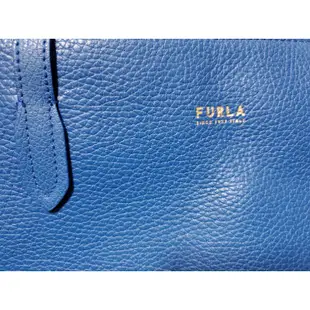 【限時優惠】FURLA 藍色荔枝紋 牛皮 托特包 手提包 側背包（含運費）（送ANNA SUI彩妝盤和紙袋）