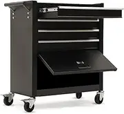 Bullet 4 Drawer Tool Box Cabinet Trolley Storage, with 1-Door Toolbox Garage Organiser Set, Black