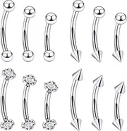 [Vsnnsns] Rook Daith Piercing Jewelry 16G Stainless Surgical Steel Curved Barbell Eyebrow Rings Piercing Jewelry Vertical Labret Lip Jewelry Rook Daith Earrings Piercing Jewelry for Women Men 12Pcs