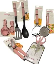 KitchenAid Pink 15- Piece Kitchen Tool Set: Measuring Cups & Spoons Slotted New