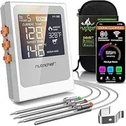 Nutrichef Wireless Meat Thermometer with 2 Stainless Steel Probes, Bluetooth and WiFi Smartphone App for Monitoring Food Temp and Remote Alerts, Digital Display, for Grilling and BBQ Smoking