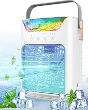 Portable Air Conditioner, 4 in 1 Evaporative Air Cooler with 650ml Water Tank, Portable Air Cooler with 3 Speeds & 7 LED Lights, Personal Desktop Cooling Fan for Car Home Camping Room