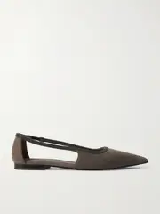 [Brunello Cucinelli] Brunello Cucinelli - Bead-embellished Suede Point-toe Flats - Dark gray - IT36 IT 36 Gray