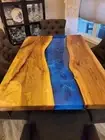 Custom Made Blue Resin Dining Table, Kitchen Slab Table, Hallway Furniture Table