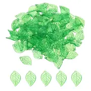 200 Pcs Transparent Acrylic Leaf Charm Deep Green Leaf 11 Pendants Beads