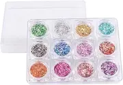 Healeved Nail Sequins Set 12pcs Hexagonal Shaped Nail Glitter Manicure Decorations Stickers for Women Ladies Girls