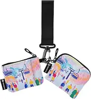 [XYMZR] Mini Zip Around Wristlet keychain Wallet Boho Winter Art for Women Personalized Pattern Detachable Dual Pouch Wristlet Portable Wallet Phone Coin Purse, Multi-colored, One Size