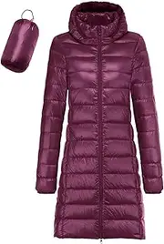 [Generic] Womens Packable Lightweight Quilted Jackets with Hood Zip Up Long Puffer Jacket Winter Windproof Coats Ladies Coat