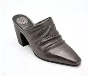 New Vince Camuto Carlie Leather Ruched Pointed Toe Block Heel Mule Pewter Sz 10M