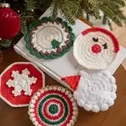 Multicolor Christmas Cup Mat Accessories Crocheted Knitted Cup Pad