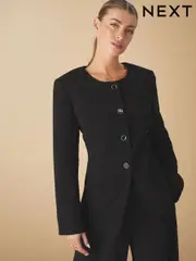 Black Button Through Collarless Blazer (E68987) | $55
