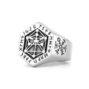 Mens Nordic Viking Kabbalah Tree of Life Vegvisir Rune Ring Men Size 7-13