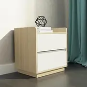 Raka White and Natural Bedside Table with 2 Drawers Storage Nightstand Side Table