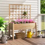 CostwayRaised Garden Bed with Lattice Trellis and Drainage Holes-Natural