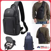 Mens Chest Bag Shoulder Sling Backpack Cross Body Satchel Travel Bags USB Port