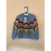 Cat & Jack Girls Fuzzy Pull Over Fair Isle Sweater X-Small Blue New