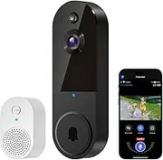 HubFlashy 1080p Doorbell Camera Wireless, Smart Video Cam with Ring Chime, AI Human Detection, Two Way Audio, FHD Live View, Night Vision, 2.4G WiFi, Cloud Storage, Indoor Outdoor Surveillance (Black)