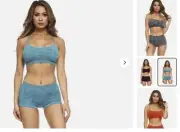 Skull & Crossbones Adjustable Bralette & Boy Short 2pc Set, BLUE OS NWT
