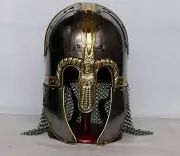SCA Larp Medieval Steel Viking Helmet With Chainmail Hand Forged Helmet