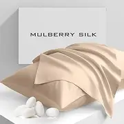 Cobnom Pure Mulberry Silk Pillowcases Set of 2, Standard Size with Zipper - Grade-6A 19 Momme, 600 Thread Count Soft Smooth Cooling, Hair and Skin Friendly (Ecru Beige, 20x26 Inch)