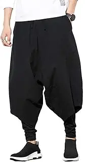 [Seidarise] Men's Harem Pants Hip hop Joggers Baggy Wide Leg Pants Casual Harem Linen Japanese Yoga