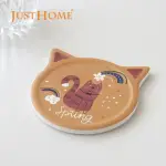 【JUST HOME】FUNNY Q萌插畫貓咪造型陶瓷軟木杯墊-棕貓(杯墊 陶瓷杯墊)