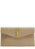 Saint Laurent Uptown Pebbled Leather Pouch, Leather Bag, Beige One Size