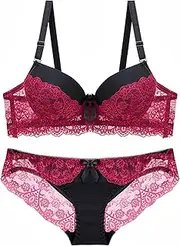 [XWSM] Bra And Panty Sets For Women Two Piece Lingerie Underwear Bralettes Push Up Sexy Lace Sets Sports Bras Panties (Color : Red, Size : 40B/90B)