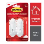 Command Medium Wire Hook 2/Pk White 3lb Capacity School Office Home Organize