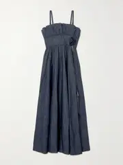 [BATSHEVA] BATSHEVA - Amara Ruffled Appliquéd Denim Maxi Dress - Gray - US8 US 8 Gray