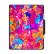 iPad Air 13-inch (M2/M3) Impact Folio Case FLORAL FANTASY Chic Girly Pretty In Hot Pink Turquoise Blue Flowers Modern Abstract Acrylic Nature Painting Textural Bold Feminine Garden Summer Pattern Art