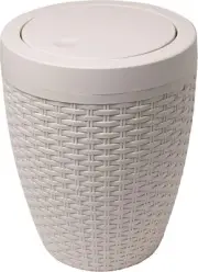 Addis 515799 Faux Rattan Round Bathroom Bin with Swing lid, Calico Linen
