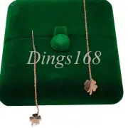 18K Rose Gold Filled Classic 12mm x 9mm Clover 3.6" Long Threader Stick Earrings