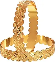[Jewar] Bangles Leaf/ Patti Design 2 Piece Kada Set Gold Plated Daily Use Handmade Work Jewelry for Women & Girls (2.8 Size)