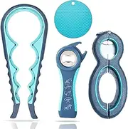 Jar Opener and Bottle Opener Set - Rubber Jar Opener for Weak Hands 6-in-1 5-in-1 Jar Bottle Openers for Seniors with Arthritis, 4-in-1 Jar Opener with Silicone Jar Gripper (Blue)