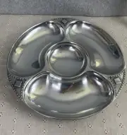 WILTON ARMETALE TOPSTITCH Chip & Dip Veggie Tray Round Server 13 3/4" NWT