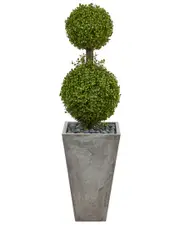 Nearly Natural 4ft Double Boxwood Topiary Artificial Tree in Cement Planter (Indoor/Outdoor) NoSize Green