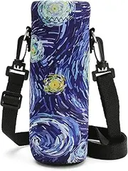 Richen Neoprene Water Bottle Carrier Bag with Adjustable Shoulder Strap,Insulated Water Bottle Cover for Stainless Steel/Glass/Plastic Bottles
