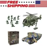 Friction Powered Kids Toy Military Vehicle Tank Kit, Boys Army Helicopter Toys