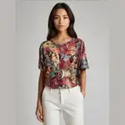 LuLaRoe Womens Top Size S Irma Teal Peach Yellow Brown Orange Paisley Floral NEW