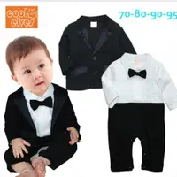 在飛比找ETMall東森購物網優惠-嬰兒小西裝套裝春秋款帥氣連體衣爬服男百天寶寶周歲生日禮服西服