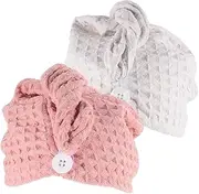 CRILSTYLEO 2 Pack Microfiber Hair Towel Wrap Dry Hair Cap Bath Cap for Women Quick Dry Turban Towel
