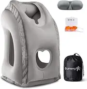 SUNANY Inflatable Travel Pillow Portable Airplane Pillow Inflatable Neck Pillow Used for Airplanes/Cars/Buses/Trains/Office Napping with Free Eye Mask/Earplugs (Grey)