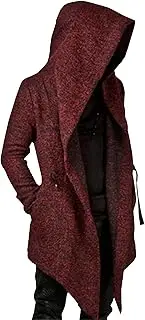 [Generic] Men's Hooded Cardigan Ruffle Shawl Collar Lightweight Drape Cape with Pockets for Men Male Long Hooded Cardigan