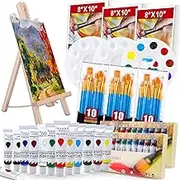 Acrylic Painting Set with 1 Wooden Easel 3 Canvas Panels30 pcs Nylon Hair Brushes 3 PCS Paint Plates and 2 PCS of 12ml Acrylic Paint in 12 Colors for Acrylic Painting Artist Professional Kit