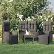 3 Piece Garden Dining Set with Cushions Black Poly Rattan Patio Bar Sets