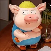 Cuddly Toy Pig Pigwick, Plush Pig, Cuddly Toy Plush Cushion, Cartoon Children Accompany Cuddly Toy, Stuffed Toys, Gifts for Boys and Girls (40 cm, Blue)