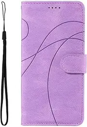 SATURCASE Case for Samsung Galaxy S10e, Curved Line PU Leather Flip Magnet Wallet Stand Card Slots Hand Strap Protective Cover for Samsung Galaxy S10e (HX-Purple)